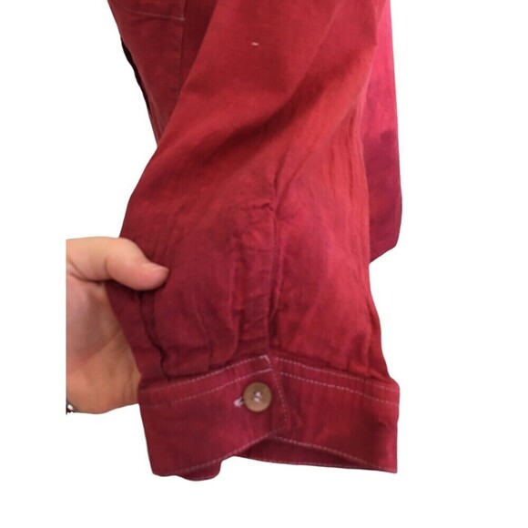 Catherines Top Women's Size 0X 14 / 16 Red Button Down 3/4 Sleeve Linen Cotton - Picture 4 of 8